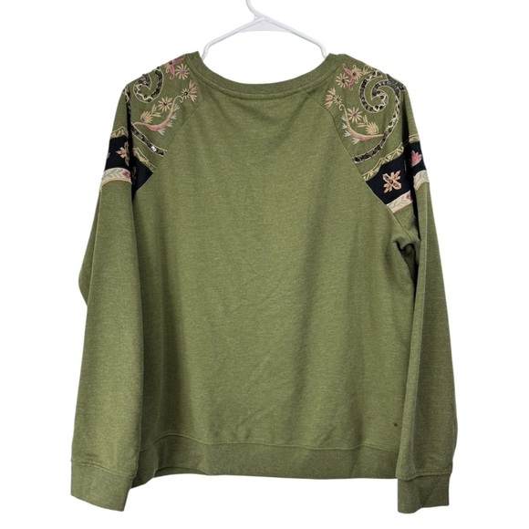 Soft Surroundings Size Large Illimani Sweatshirt Top Green Embroidered Sequin - Picture 2 of 5